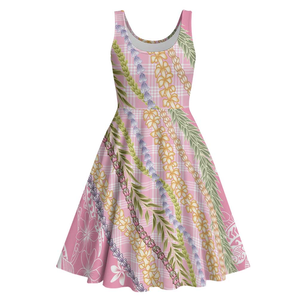 Pink Palaka Hawaii Leis Midi Dress Hawaiian-plaid Elegant Tropical Vibes - Polynesian Pride
