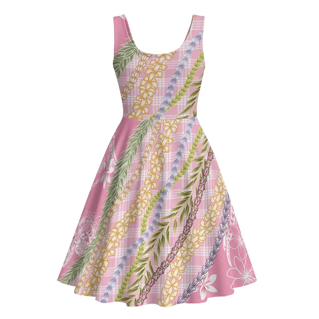 Pink Palaka Hawaii Leis Midi Dress Hawaiian-plaid Elegant Tropical Vibes - Polynesian Pride
