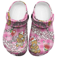 Pink Palaka Hawaii Mele Kalikimaka Clogs Shoes Ohia Lehua Shell Leis Funny Gingerbread Santa LT14 Pink - Polynesian Pride