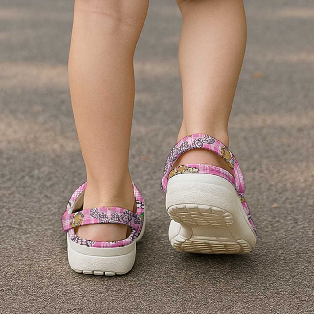 Pink Palaka Hawaii Mele Kalikimaka Clogs Shoes Ohia Lehua Shell Leis Funny Gingerbread Santa LT14 - Polynesian Pride