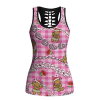 Pink Palaka Hawaii Mele Kalikimaka Hollow Tank Top Ohia Lehua Shell Leis Funny Gingerbread Santa LT14 Female Pink - Polynesian Pride