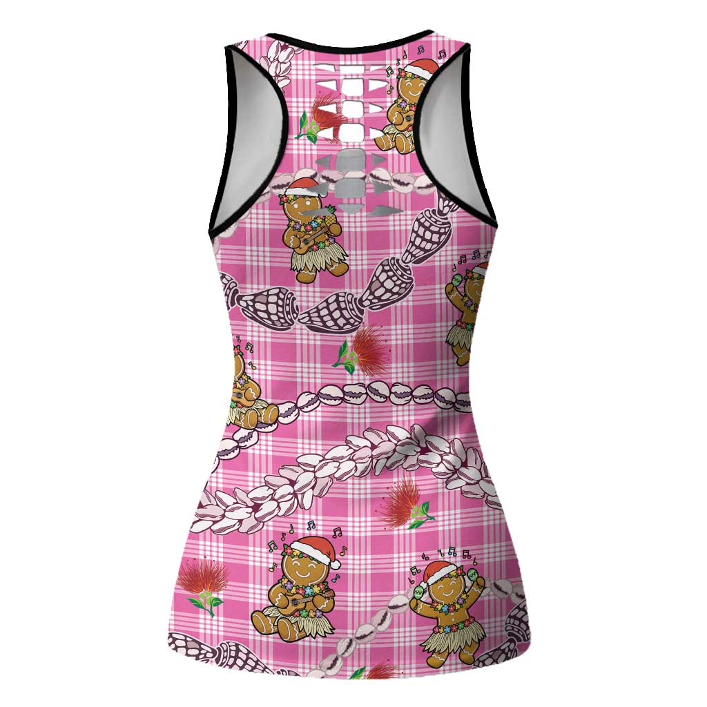 Pink Palaka Hawaii Mele Kalikimaka Hollow Tank Top Ohia Lehua Shell Leis Funny Gingerbread Santa LT14 - Polynesian Pride