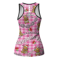 Pink Palaka Hawaii Mele Kalikimaka Hollow Tank Top Ohia Lehua Shell Leis Funny Gingerbread Santa LT14 - Polynesian Pride
