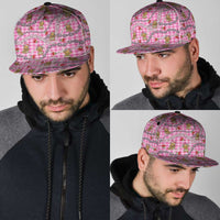 Pink Palaka Hawaii Mele Kalikimaka Snapback Cap Ohia Lehua Shell Leis Funny Gingerbread Santa - Polynesian Pride
