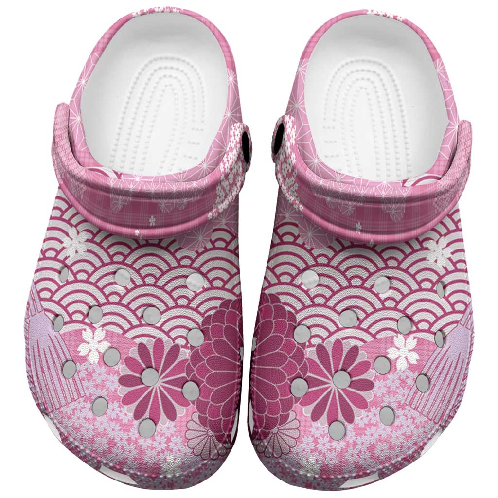 Pink Palaka Japanese Traditional Clogs Shoes Asanoha Seigaiha Sakura Motif - Polynesian Pride