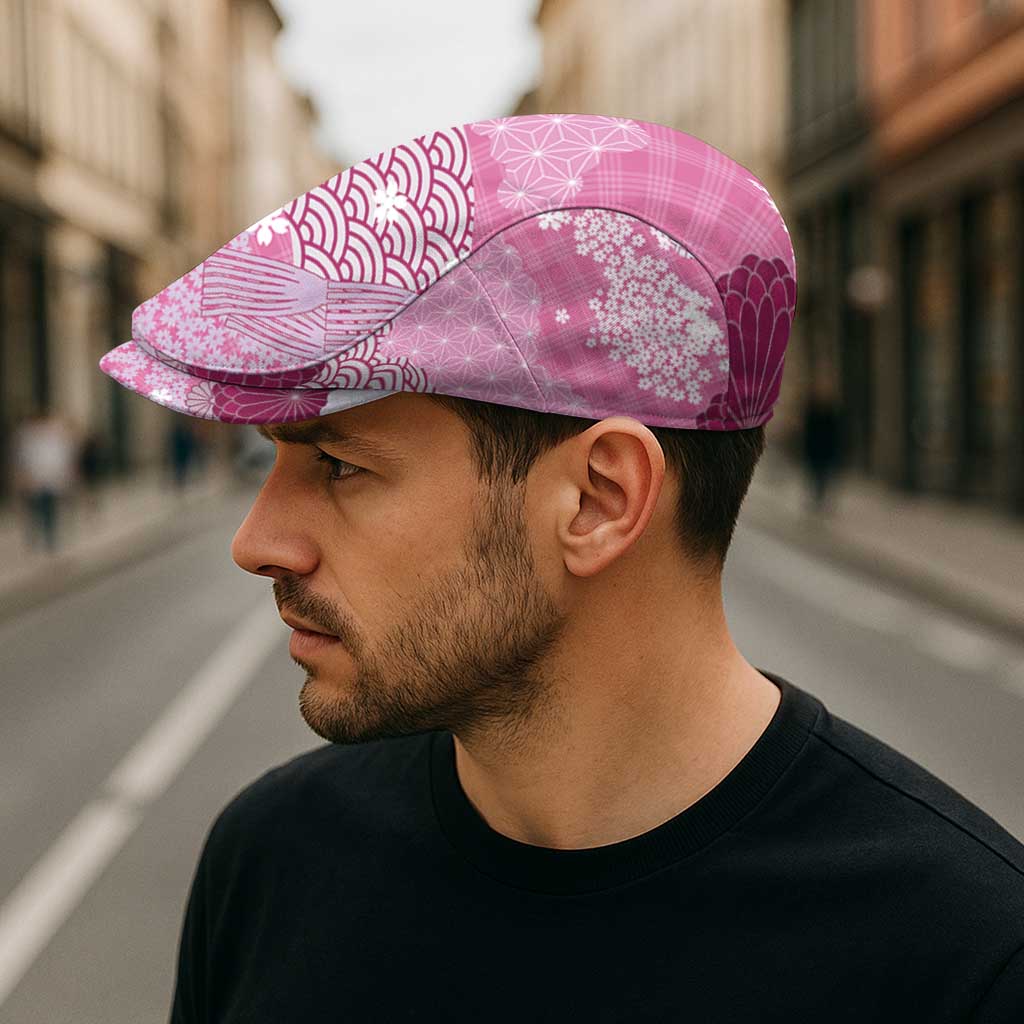 Pink Palaka Japanese Traditional Jeff Hat Asanoha Seigaiha Sakura Motif - Polynesian Pride