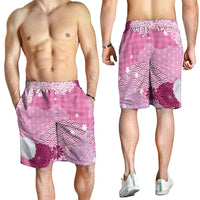 Pink Palaka Japanese Traditional Shorts for Men Asanoha Seigaiha Sakura Motif - Polynesian Pride