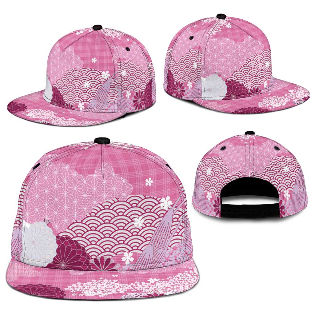 Pink Palaka Japanese Traditional Snapback Cap Asanoha Seigaiha Sakura Motif - Polynesian Pride