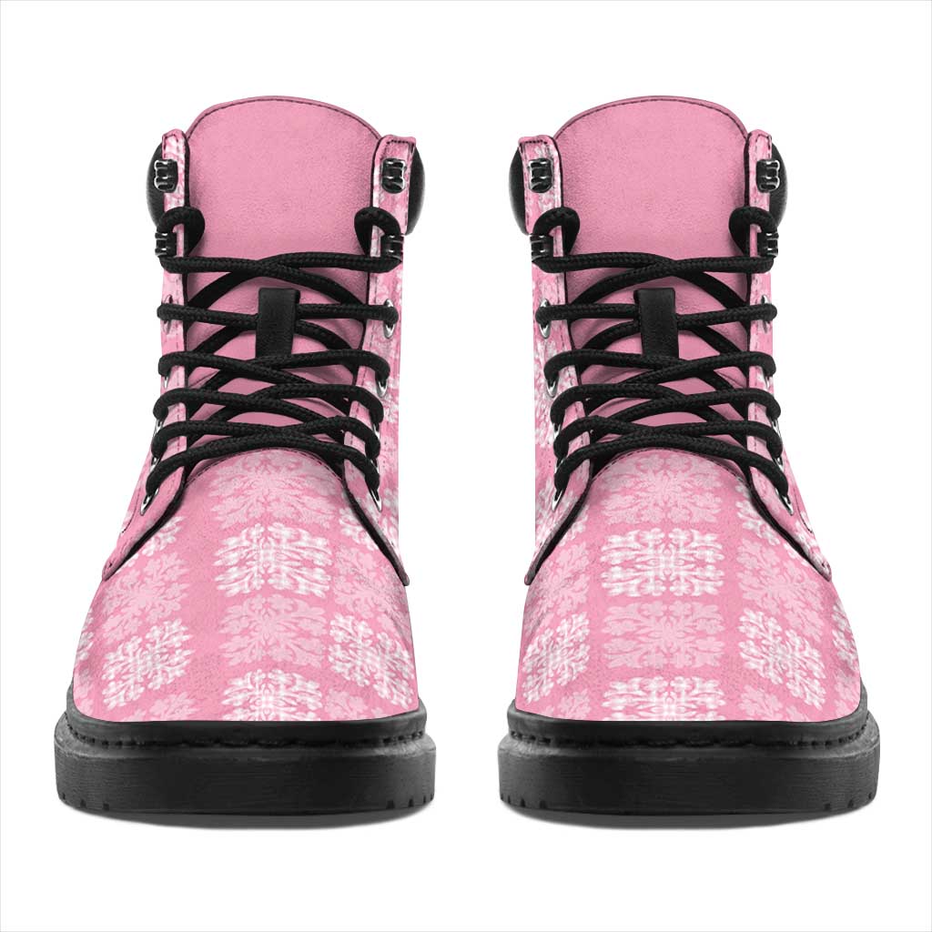 Pink Palaka Quilt Hawaii All Season Boots Traditional Hawaii-plaid Pattern - Polynesian Pride