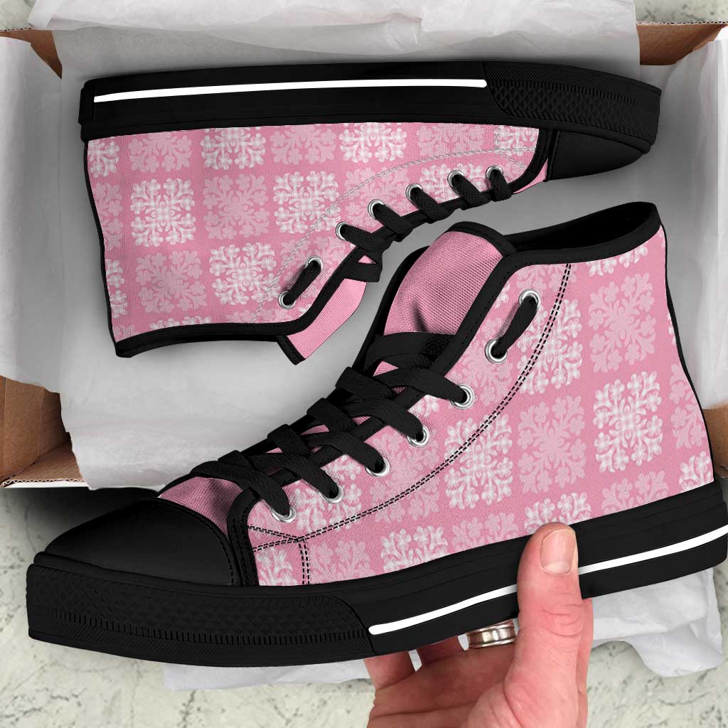 Pink Palaka Quilt Hawaii High Top Shoes Traditional Hawaii-plaid Pattern - Polynesian Pride