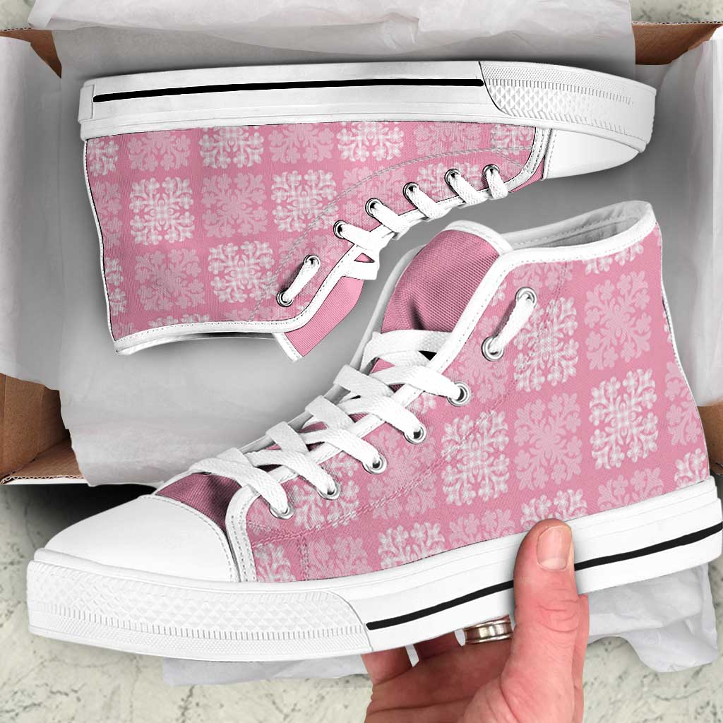 Pink Palaka Quilt Hawaii High Top Shoes Traditional Hawaii-plaid Pattern - Polynesian Pride