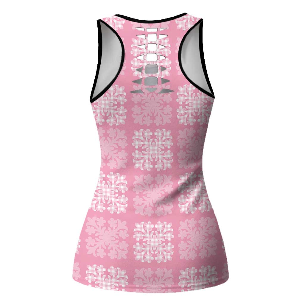 Pink Palaka Quilt Hawaii Hollow Tank Top Traditional Hawaii-plaid Pattern - Polynesian Pride