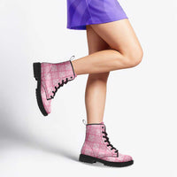 Pink Palaka Quilt Hawaii Leather Boots Traditional Hawaii-plaid Pattern - Polynesian Pride