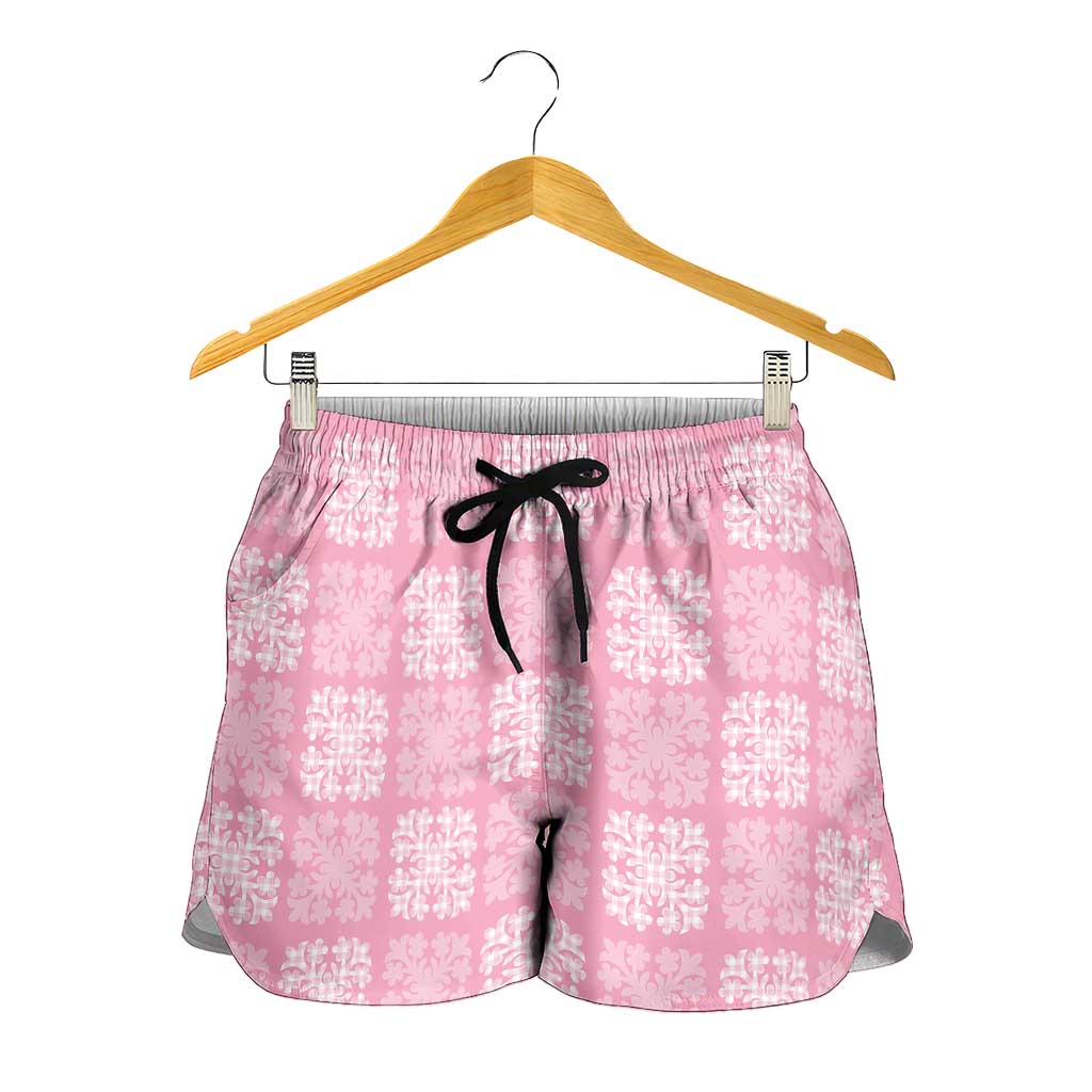 Pink Palaka Quilt Hawaii Shorts for Women Traditional Hawaii-plaid Pattern - Polynesian Pride