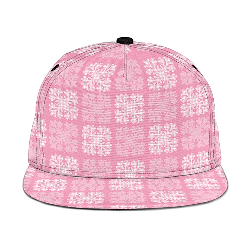 Pink Palaka Quilt Hawaii Snapback Cap Traditional Hawaii-plaid Pattern - Polynesian Pride