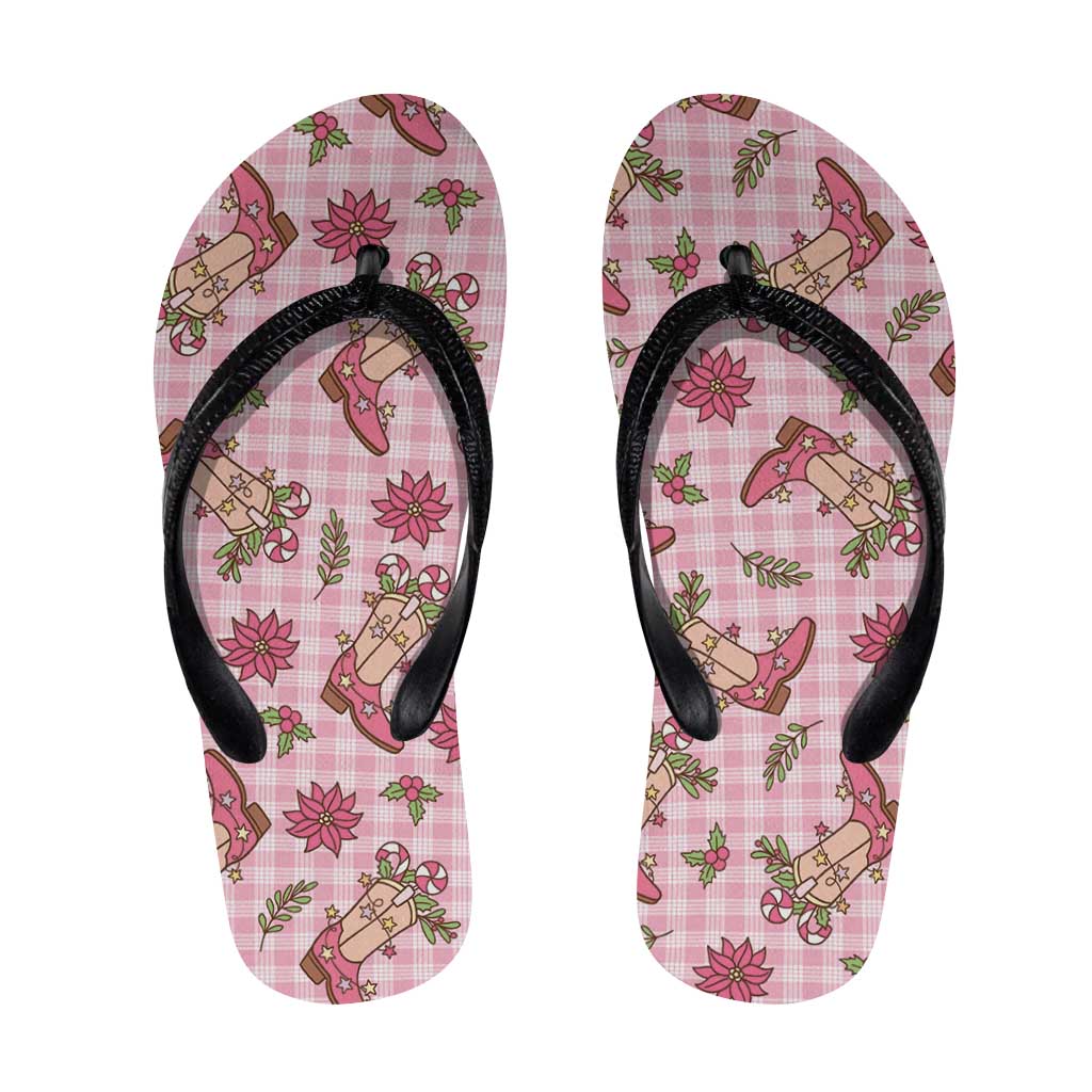 Pink Paniolo Palaka Hawaiian Cowgirl Christmas Flip Flops - Polynesian Pride