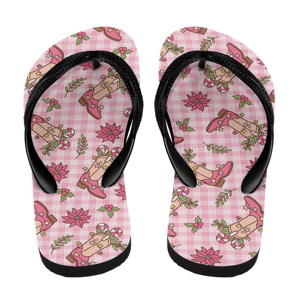 Pink Paniolo Palaka Hawaiian Cowgirl Christmas Flip Flops - Polynesian Pride