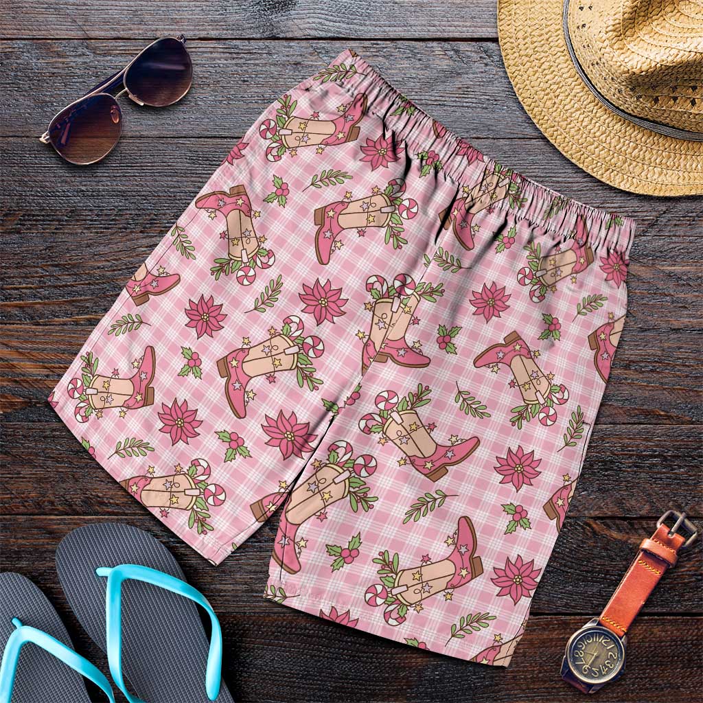 Pink Paniolo Palaka Hawaiian Cowgirl Christmas Shorts for Men - Polynesian Pride