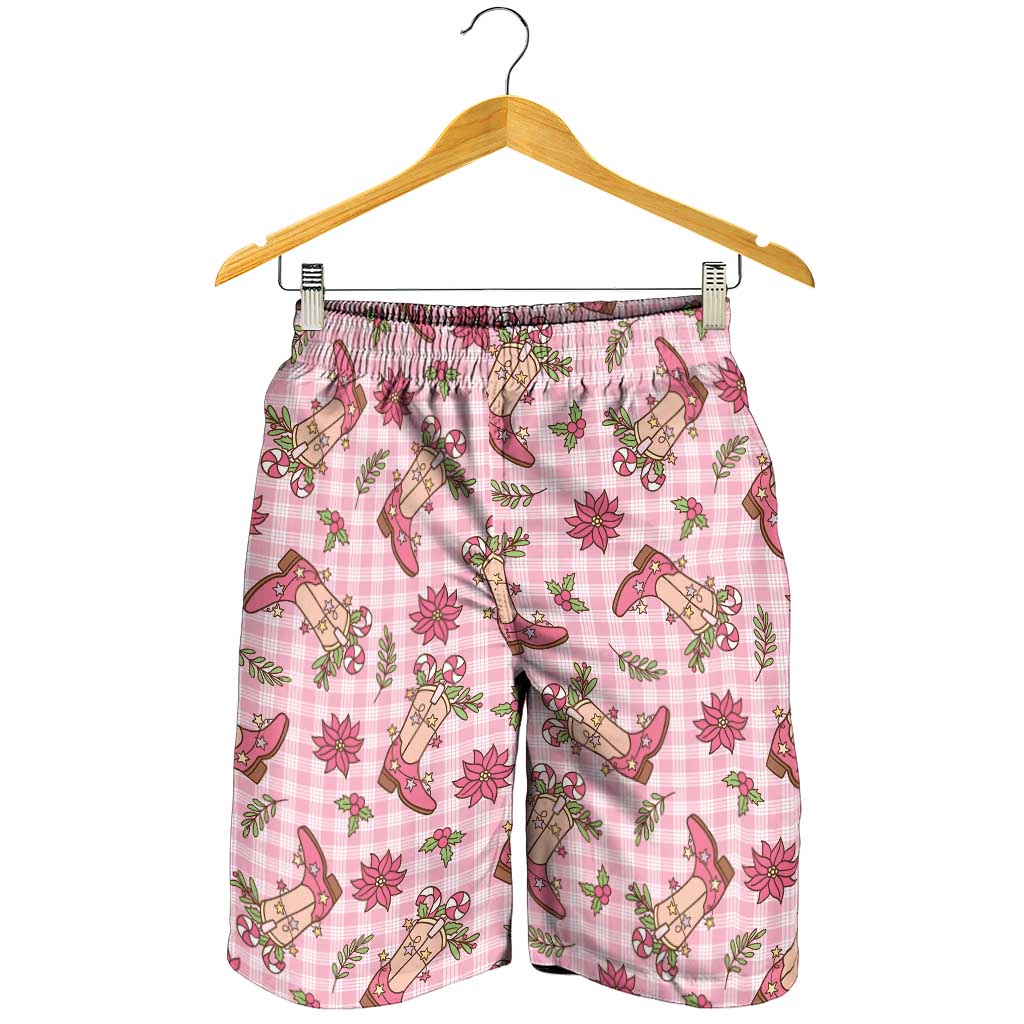Pink Paniolo Palaka Hawaiian Cowgirl Christmas Shorts for Men - Polynesian Pride