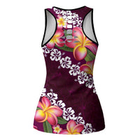 Pink Polynesia Hollow Tank Top Plumeria With Hibiscus Pattern Tropical Vibes - Polynesian Pride