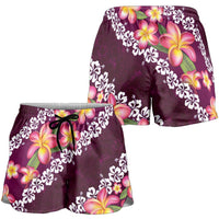 Pink Polynesia Shorts for Women Plumeria With Hibiscus Pattern Tropical Vibes - Polynesian Pride