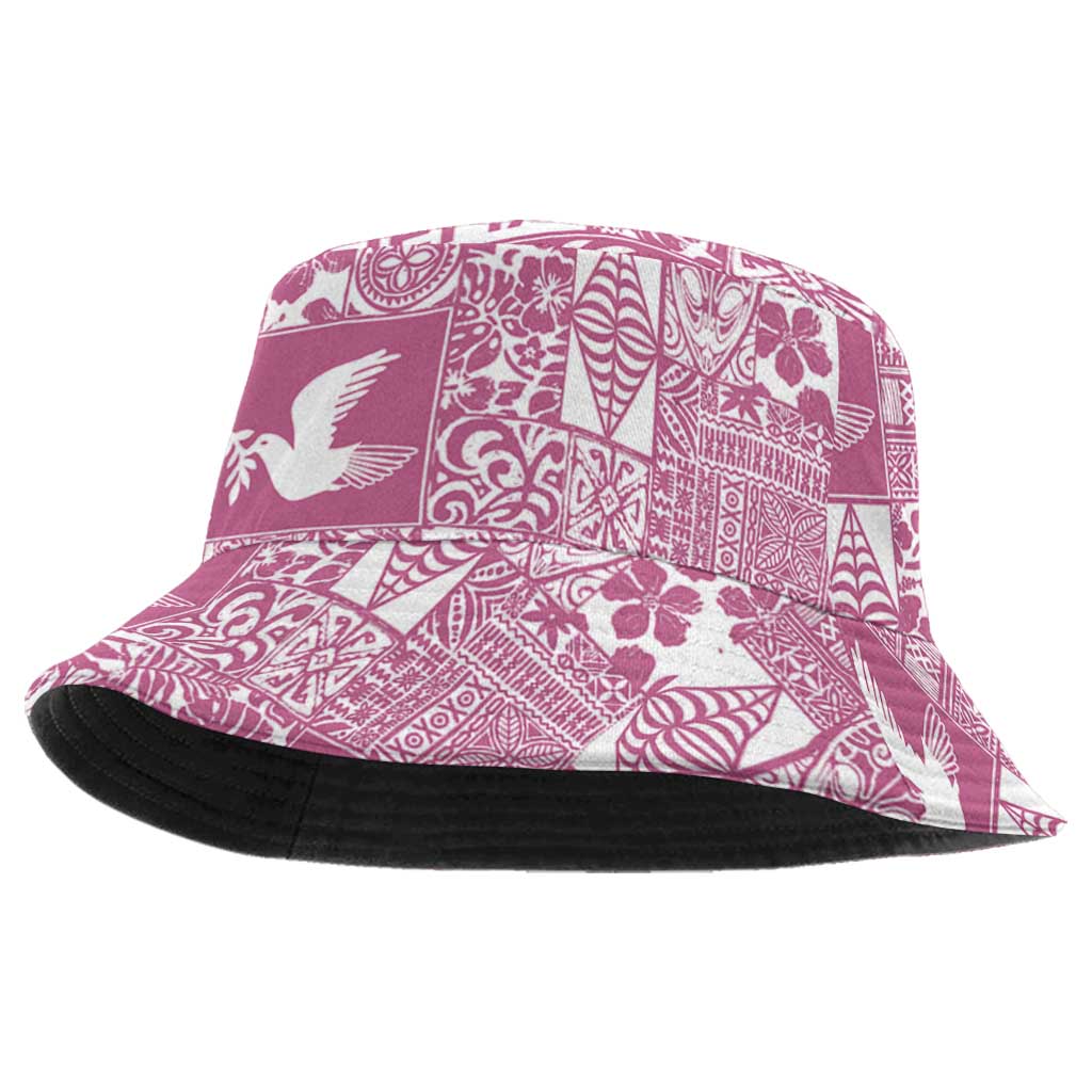 Pink Tonga Kilisimasi Fiefia Bucket Hat Pacific Patchwork Xmas Vibes - Polynesian Pride