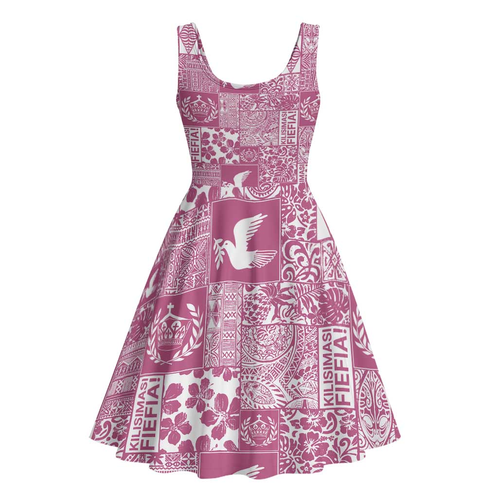 Pink Tonga Kilisimasi Fiefia Midi Dress Pacific Patchwork Xmas Vibes - Polynesian Pride