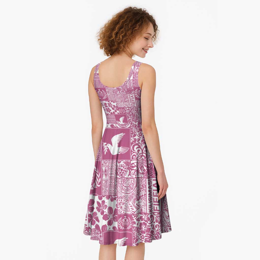 Pink Tonga Kilisimasi Fiefia Midi Dress Pacific Patchwork Xmas Vibes - Polynesian Pride