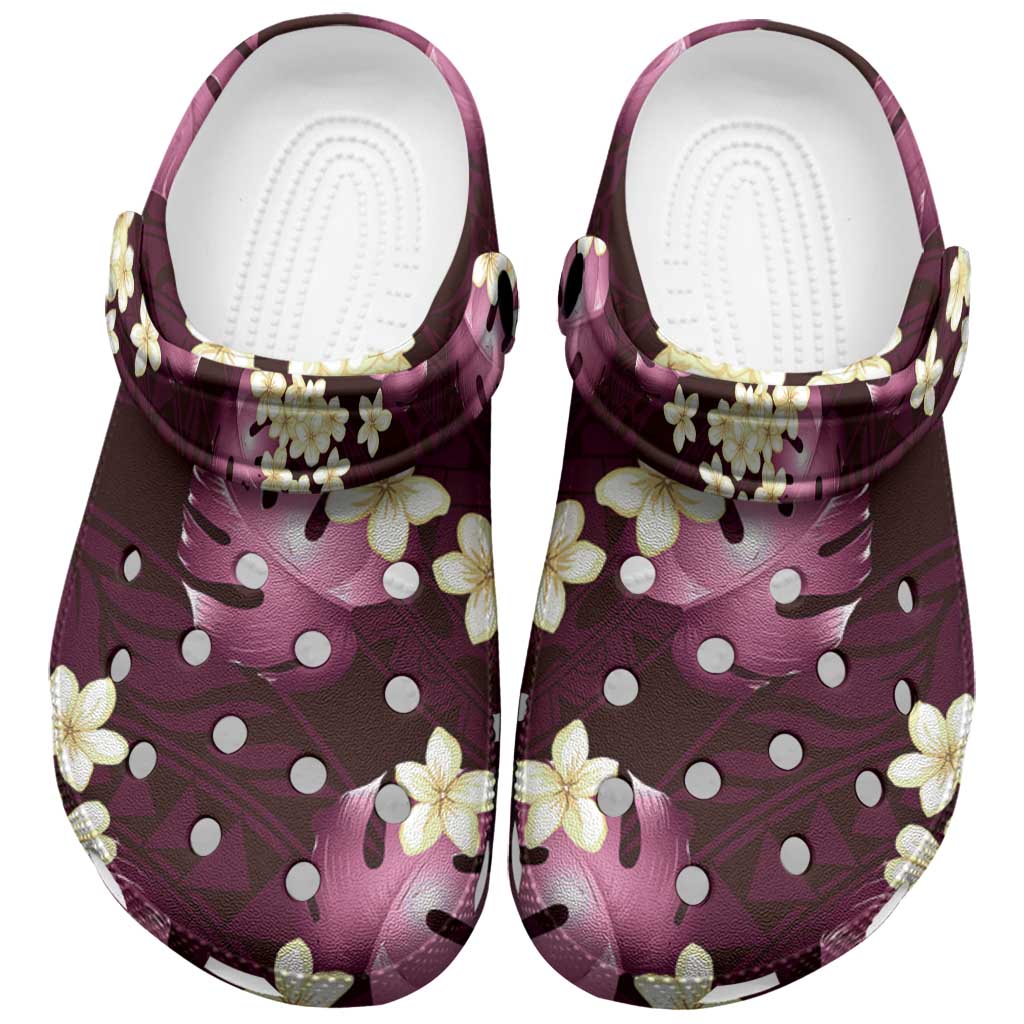 Pink Tropical Hawaii Clogs Shoes Seamless Monstera Plumeria Hawaiian Pattern - Polynesian Pride