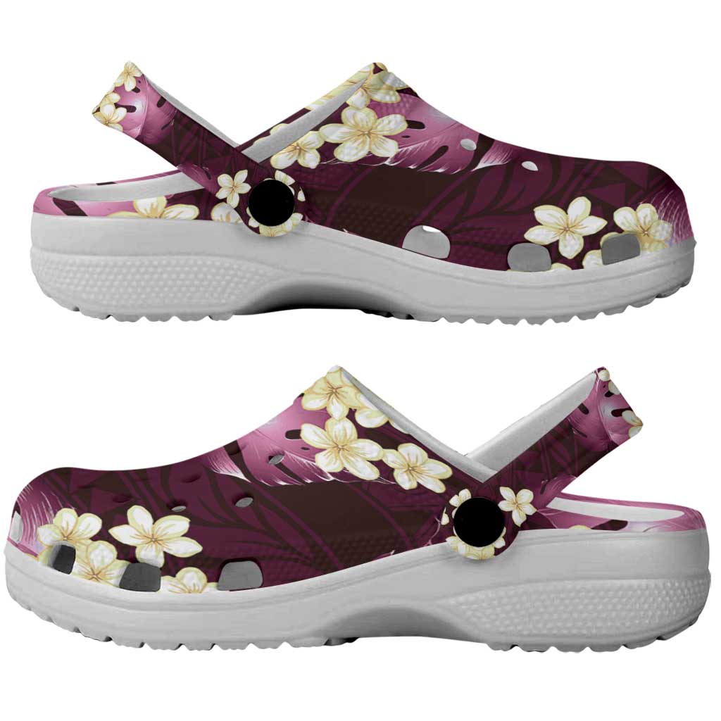 Pink Tropical Hawaii Clogs Shoes Seamless Monstera Plumeria Hawaiian Pattern - Polynesian Pride