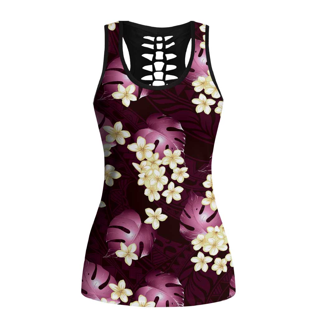 Pink Tropical Hawaii Hollow Tank Top Seamless Monstera Plumeria Hawaiian Pattern LT14 Female Pink - Polynesian Pride