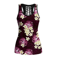Pink Tropical Hawaii Hollow Tank Top Seamless Monstera Plumeria Hawaiian Pattern LT14 Female Pink - Polynesian Pride