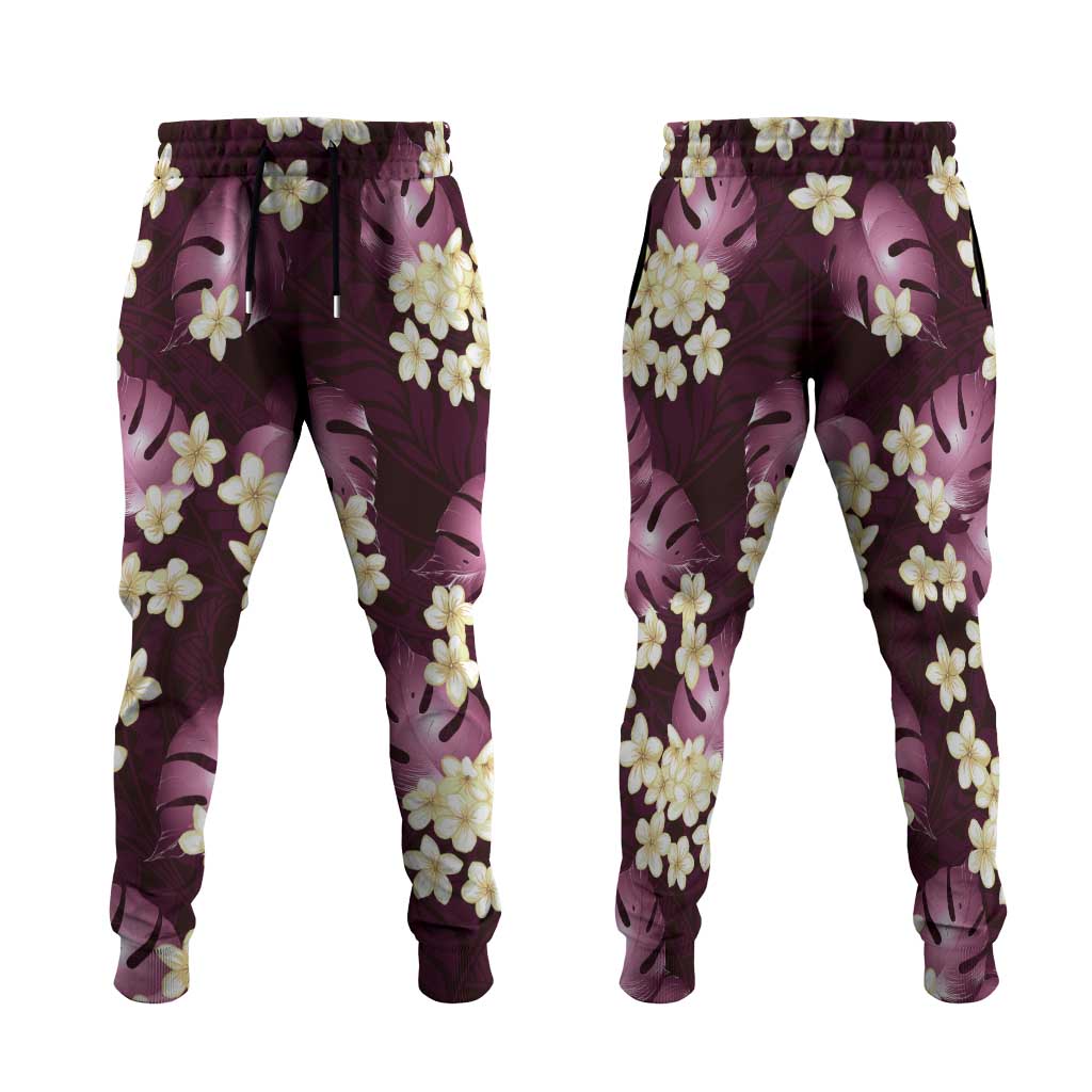 Pink Tropical Hawaii Jogger Pants Seamless Monstera Plumeria Hawaiian Pattern - Polynesian Pride