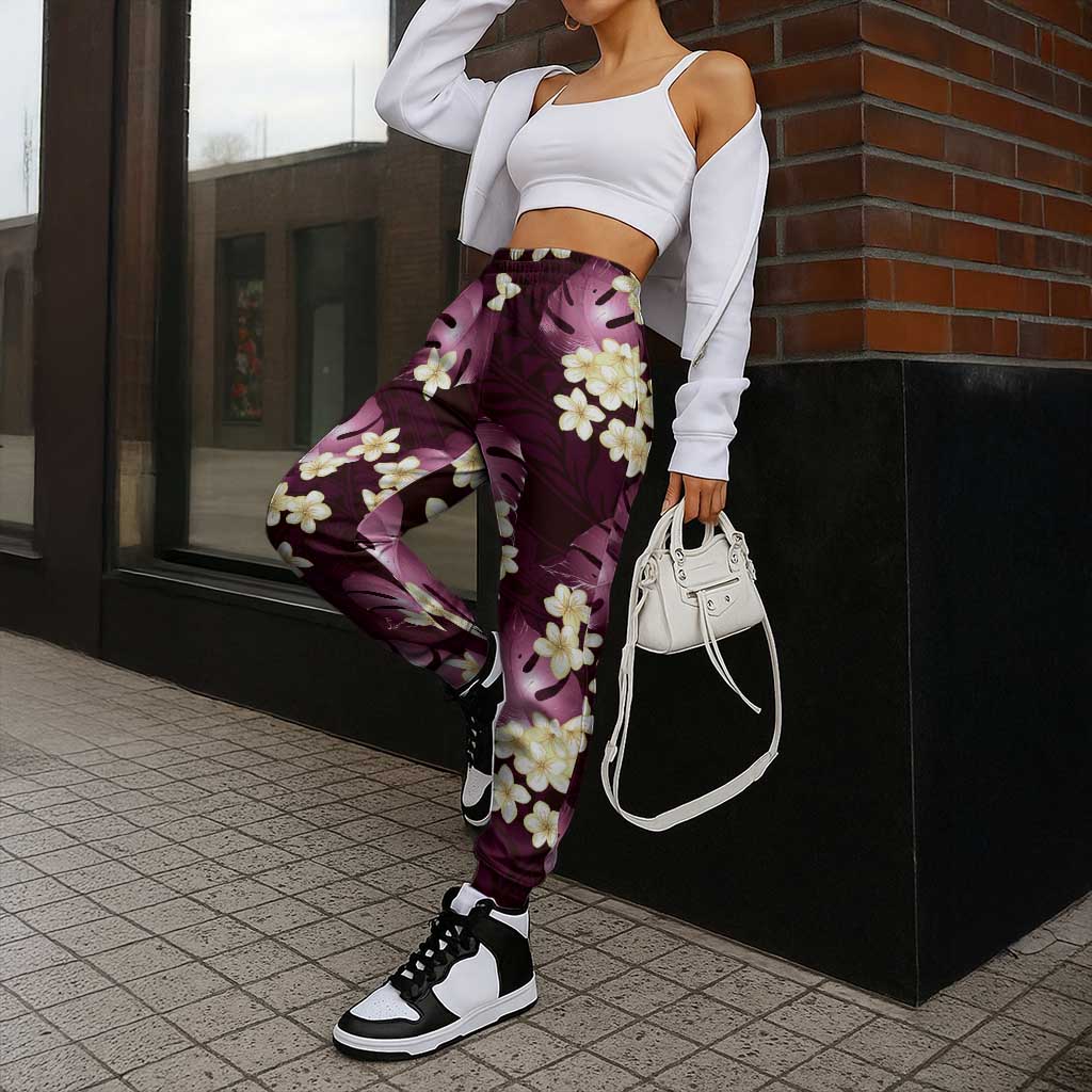 Pink Tropical Hawaii Jogger Pants Seamless Monstera Plumeria Hawaiian Pattern - Polynesian Pride