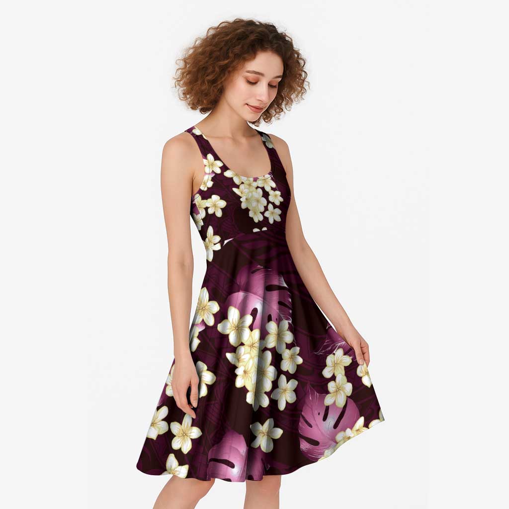 Pink Tropical Hawaii Midi Dress Seamless Monstera Plumeria Hawaiian Pattern - Polynesian Pride