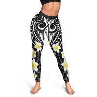 Plumeria With Black Polynesian Tattoo Pattern Leggings - Polynesian Pride