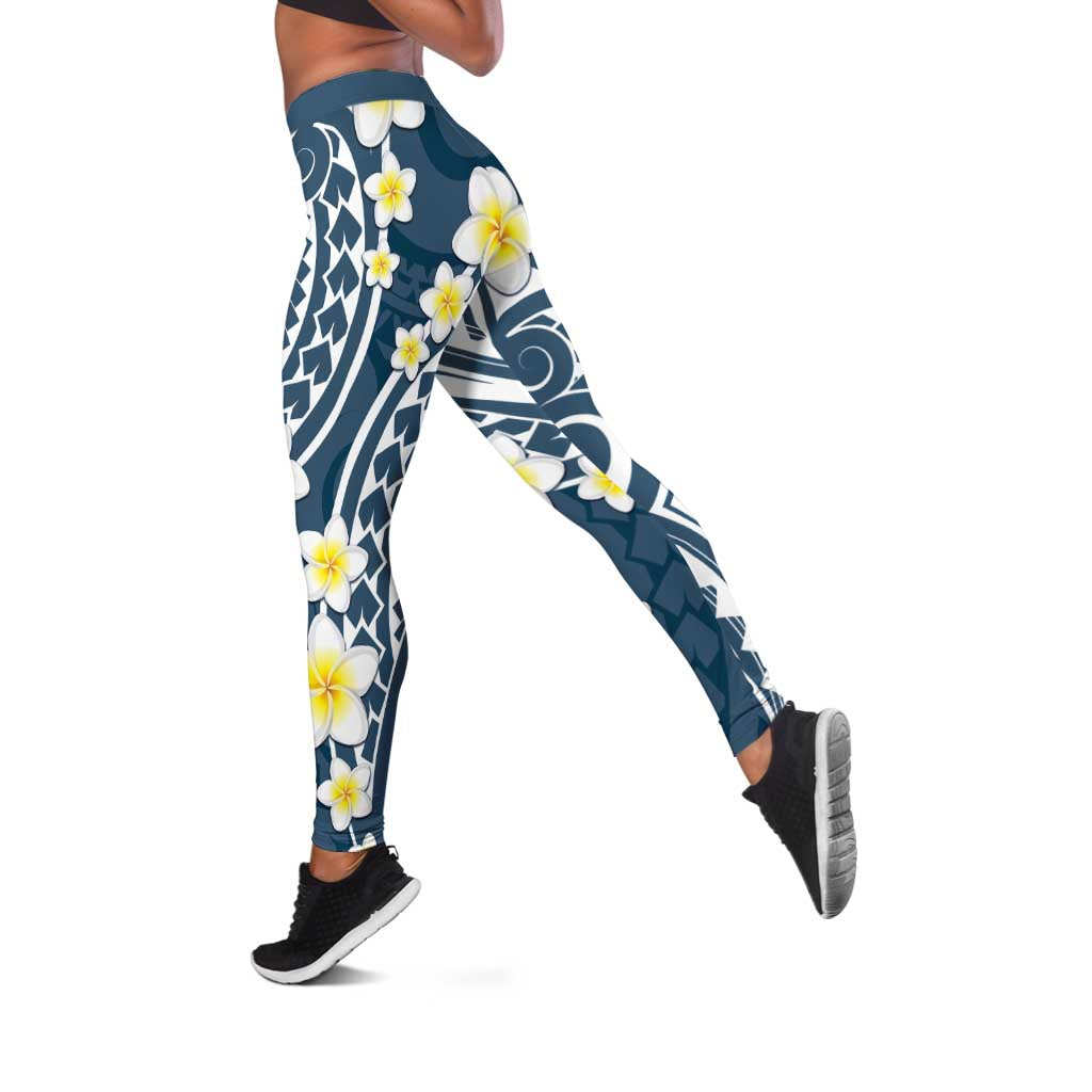 Plumeria With Blue Polynesian Tattoo Pattern Leggings - Polynesian Pride