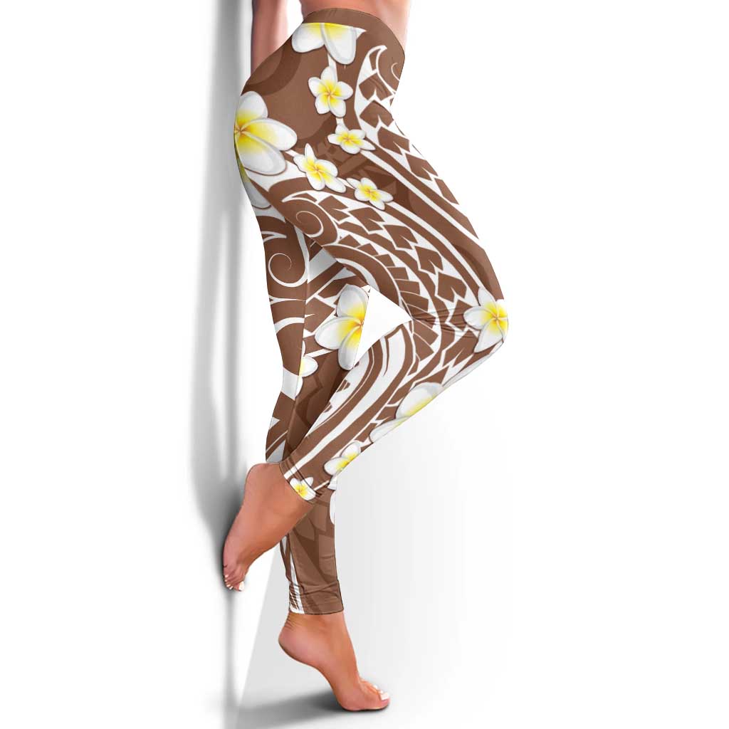 Plumeria With Brown Polynesian Tattoo Pattern Leggings - Polynesian Pride