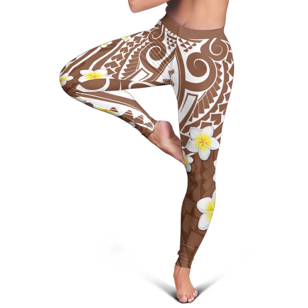 Plumeria With Brown Polynesian Tattoo Pattern Leggings - Polynesian Pride