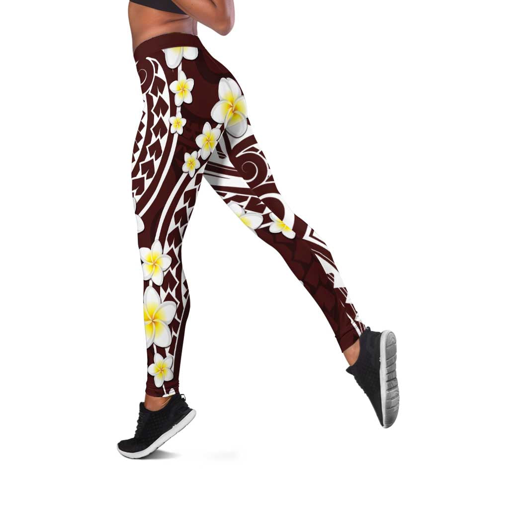Plumeria With Oxblood Polynesian Tattoo Pattern Leggings - Polynesian Pride