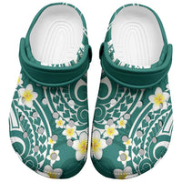 Plumeria With Teal Polynesian Tattoo Pattern Clogs Shoes - Polynesian Pride