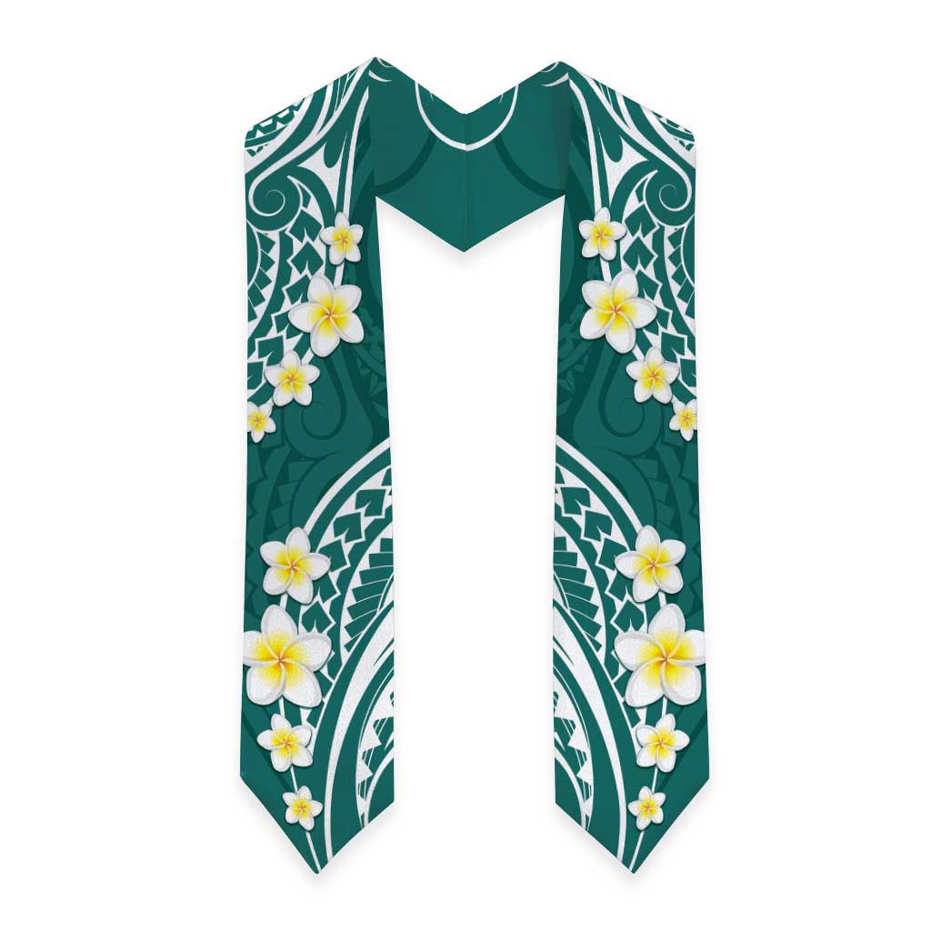 Plumeria With Teal Polynesian Tattoo Pattern Graduation Stole