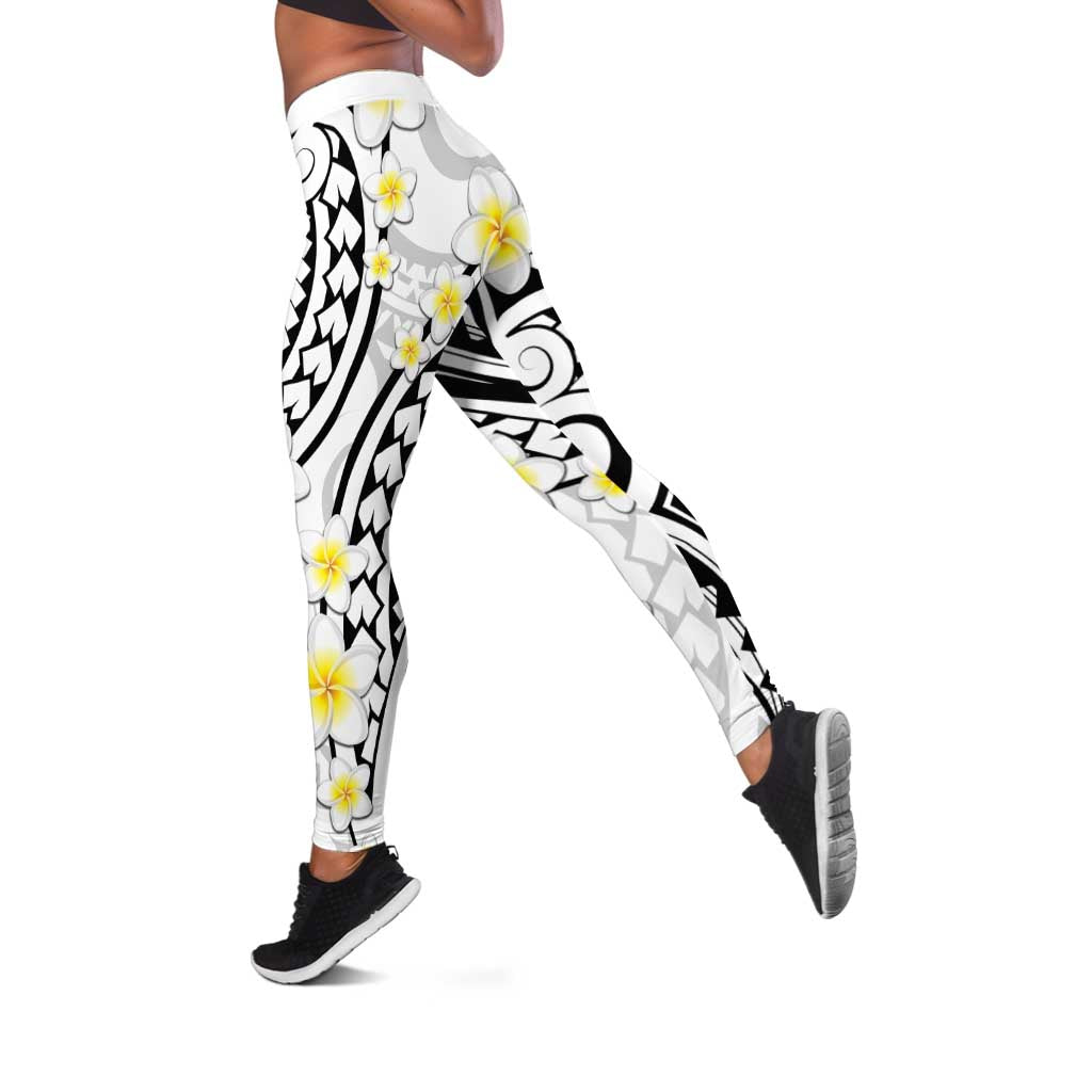 Plumeria With White Polynesian Tattoo Pattern Leggings - Polynesian Pride