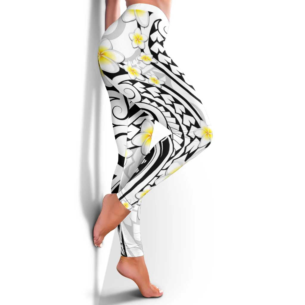 Plumeria With White Polynesian Tattoo Pattern Leggings - Polynesian Pride
