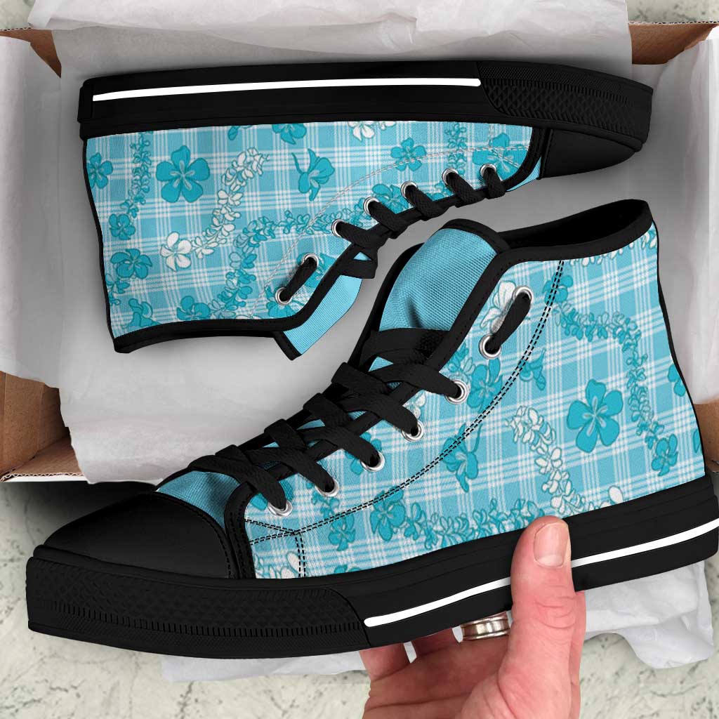 Polu Aloha Hawaii High Top Shoes Plumeria Lei With Palaka Motif - Polynesian Pride