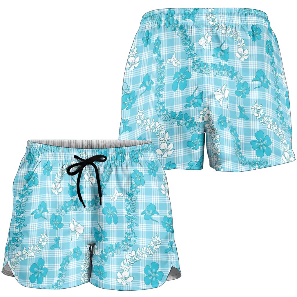 Polu Aloha Hawaii Shorts for Women Plumeria Lei With Palaka Motif - Polynesian Pride