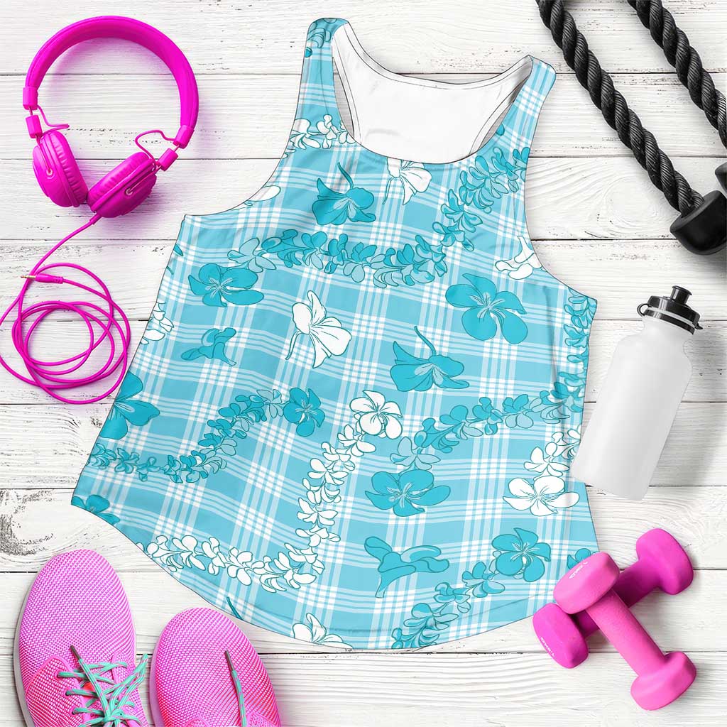 Polu Aloha Hawaii Women Racerback Tank Plumeria Lei With Palaka Motif - Polynesian Pride
