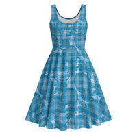 Polu Hawaii Breadfruit Palaka Motifs Midi Dress LT14 Blue - Polynesian Pride