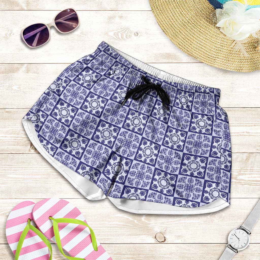 Polu Palaka Quilt Hawaii Shorts for Women Hawaiian Tropical Monstera Sea Turtle