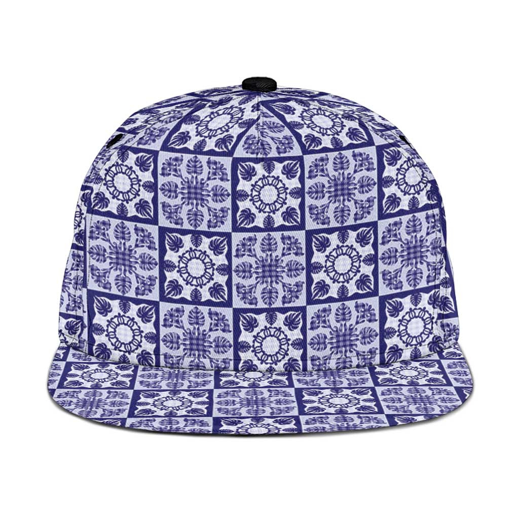 Polu Palaka Quilt Hawaii Snapback Cap Hawaiian Tropical Monstera Sea Turtle LT14 One Size Blue - Polynesian Pride